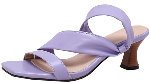 CUTEHEELS Sandali da donna, comodi, estivi, antiscivolo, con punta aperta e tacco a blocco, Lilla, 34 EU