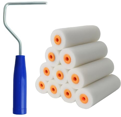 Farbroller Klein Set, 4 Zoll Lackierwalze Schwamm Schaumstoffrolle mit Hoher Dichte Farbroller Set Lackierwalze für Lackierprojekte von Flach Oberflächen (10 Walzen + 1 Gestell)