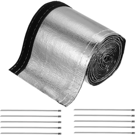 QUARKZMAN Calore Rivestimento Manicotto Alluminato Argento Guaina 40mm 1+1/2 ID x 300cm 10FT per Tubo Filo Calore Protezione con Gancio e Occhiello 10pz Acciaio Inox Fascette