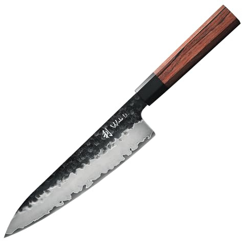 Wakoli Kensei Serie, Chefmesser mit 21,5 cm Klinge, 3-lagiger Verbundstahl | Achteckiger Griff aus Redwood & schwarzer Eiche, 15° V-Schliff beidseitig, für Gemüse, Fleisch & Fisch, inklusive Geschenkbox