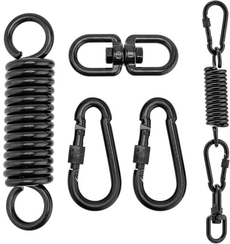 Bhina Molla in Acciaio, Molla di Sospensione Ganci Molla Altalena, Set di Altalena per Sedia Amaca con Due Moschettoni, Gancio Girevole a 360 ° per Altalena, Amaca, Yoga, Carico Fino a 220KG