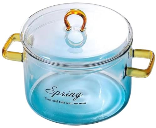 Olla de vidrio con tapa, maceta de doble manija de doble manija de 1,5 litros, bote de cocción a fuego lento de vidrio microondas, macetas de vidrio resistentes al fuego, una olla de caldo de vidrio