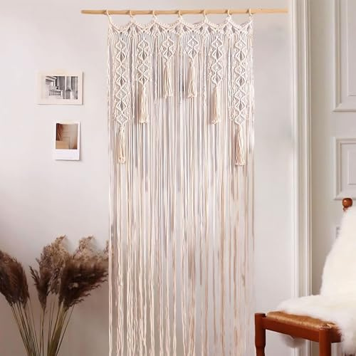 MIATTCLD Makramee Wandteppich, Boho Wandbehang Vorhänge Gewebt Tapisserie, Fenstervorhänge Türvorhang für Hochzeit Wohnzimmer Schlafzimmer Dekoration (85 * 200cm)