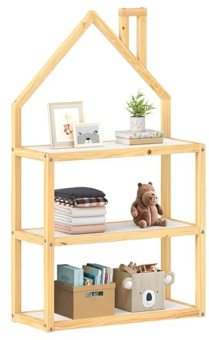 IDIMEX Kinderzimmer Regal LENISE in Hausform Natur/weiß - Kinderregal, Bücherregal, Massive Kiefer, 3 Ablagen mit viel Stauraum