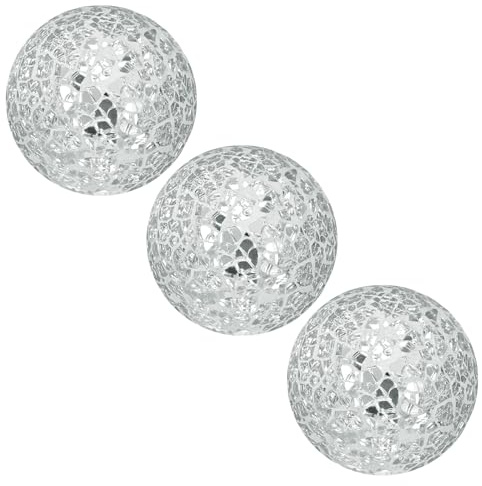 M METERXITY 3-Pack Decorative Ball for Bowls, 2.4 Inch Mosaic Glass Balls Decorative Glass Orbs for Home Decor/Dining Tables/Wedding Party/Coffee Table/Centerpiece Decor [Silver]
