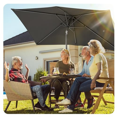 ISOISL Parasoll rektangulärt 210 x 140 cm/300 × 200 cm trädgårdsparasoll, terrassparasoll med LED-belysning, rektangulär, lutbar, stort paraply för balkong, terrass, trädgård, Lutande paraply –