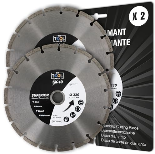 Diamantscheibe Set 2x 230mm für Beton, Stein, Ziegel, Mauerwerk, Hochwertige Universal Trennscheibe für Winkelschleifer, Diamant-Trennscheiben für präzise Schnitte für Profi-Einsatz