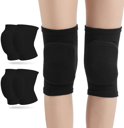 UTEFIF 2pcs Knee Pads for Kids Aged 7-12 Years - Soft Protective Knee Sleeves with Thick Sponge Padding for Dance, Wrestling, Volleyball, Modern & Urban Dance Sports-Black