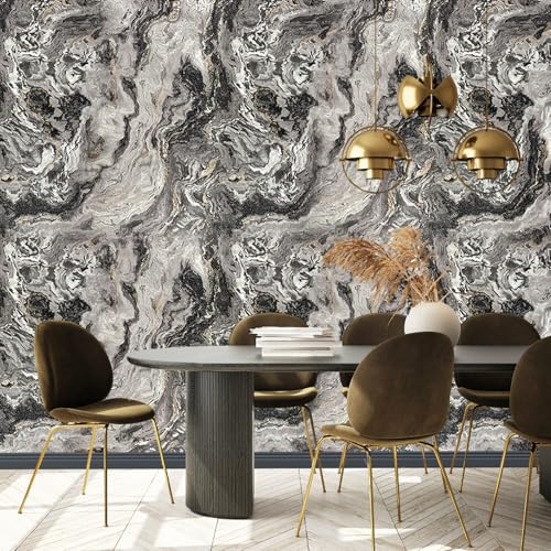 Tokenhigh Papel pintado texturizado de mármol, moderno y lujoso, no tejido, 9,2 m x 0,53 m, impermeable, papel pintado en relieve, rollo de papel de pared 3D para sala de estar, cocina, fondo de TV