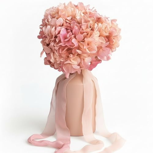 Vrai Hortensia Stabilisé Ivoire et Rose, Naturel et préservé, Grande Taille XXL, Souvenir de Mariage Éternel, Centre de Table Mariage, Bouquet Fleur séchée (Vanille Fraise)