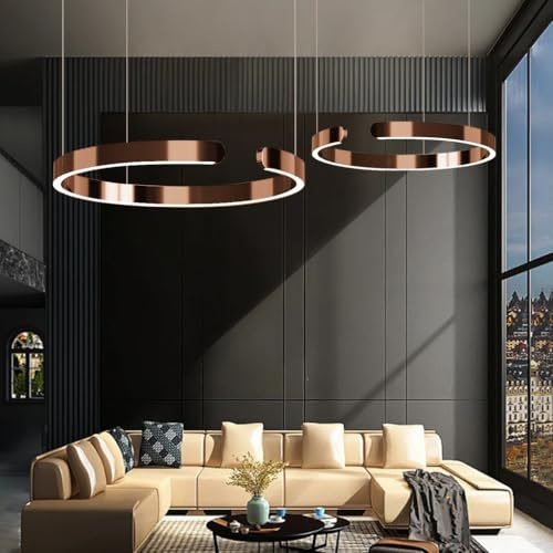 JINWELL LED Pendelleuchte Esstisch, Dimmbar Pendelleuchten Moderne Ringe Design Hängeleuchte Aluminium Esszimmerlampe Hängelampe Hängend Lampen Für Esstischlampe Büro Küche(Rose gold,60+80cm)