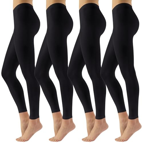 Lancry Confezione da 4 paia di collant senza piede 80D per donne e ragazze, collant da danza opachi in velluto morbido, Nero , L