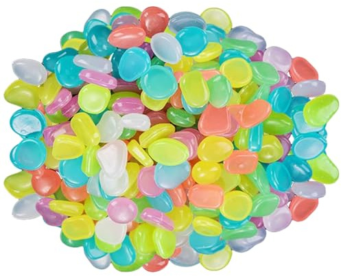 200PCS Colorful Luminous Pebbles, Glow in the Dark Rocks Garden Decorations Stones, Mixed Color Outdoor Glowing Small Gravel, DIY Stone for Landscaping Aquarium Fish Tank Sidewalk