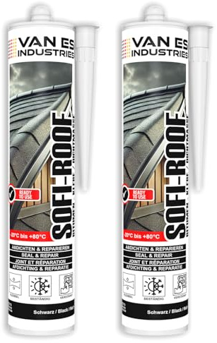 VE-INDUSTRIES 2xSOFI-ROOF Bitumen Dichtmasse – Dachabdichtung – Kaltverarbeitbarer Bitumenkleber – UV- & wetterbeständig – 300 ml Kartusche – schwarz – Faserverstärkt