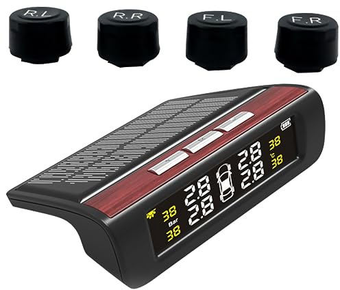 PENIKOKO Monitoraggio Pressione Pneumatici Auto Smart Tpms con Schermo Colori Sensori Esterni Ricarica Solare Segnalazione Allarme e Installazione Facile Soluzione Antiwear per Veicoli Legg
