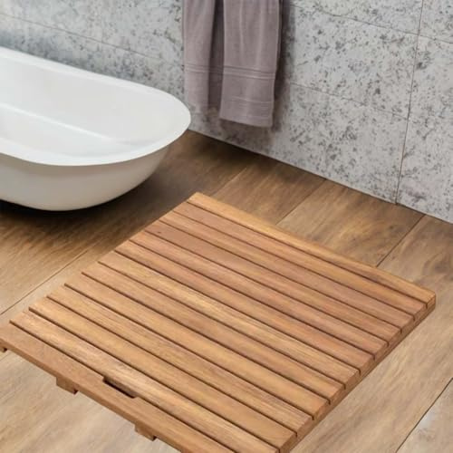 Tapis de Douche antidérapant avec Trous d'évacuation, Tapis de Bain en Bois Massif pour Baignoire et Douche, caillebotis de Douche imperméable, 60 x 40 cm, 80 x 50 cm, 100 x 120 cm(100x80cm/39x31in)