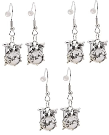 Boucles D’oreilles Batterie 3 Paires Alliage de Zinc Argenté | Style Créatif, Forme Batterie, Usage Quotidien et Anniversaire, Faciles à Mettre Retirer