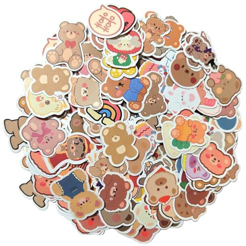 200 Piezas Pegatinas Infantiles, Stickers Aesthetic, Stikcer Animales, Pegatinas Kawaii para Scrapbook, Ordenador, Botella, Teléfono, Guitarra, Bicicletas, Maletas Viaje, Patinete (Osos lindos)