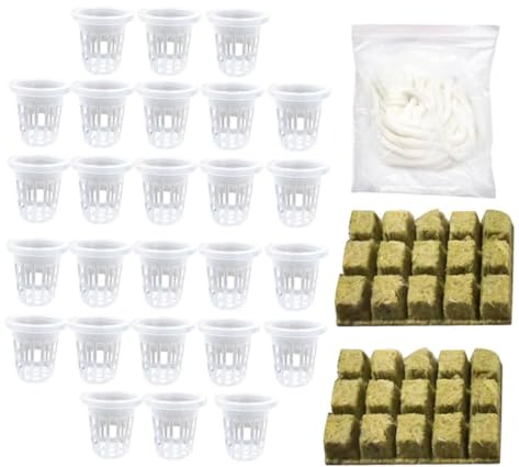 COLLBATH Hydroponik Kit Teiligem Grow Wool Anzuchtset Soillose Kultur Netztöpfe aus Natürlicher Steinwolle Selbstbewässernde Anzucht Hydrokultur und Pflanzenanzucht