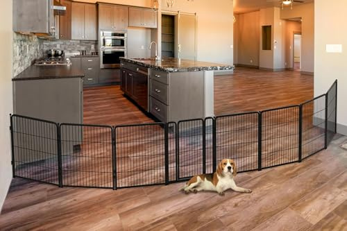 FXW Hundegitter, extra breit & verstellbar, bis 5.57 m, 80 cm hoch | Flexible Raumtrennung, Bequemer Durchgang, 7 Elemente + 1 Tor, Für kleine und mittelgroße Hunde, Garage