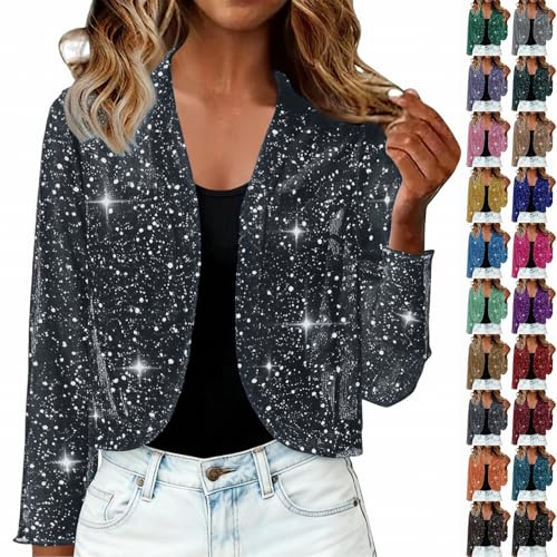 Generisk paljettkavaj för kvinnor, kofta damer kort glitter vardaglig kostym jacka glänsande karneval kostymer fest outfit festlig paljetter jacka elegant paljetter blazer mode kavaj, kaki, M