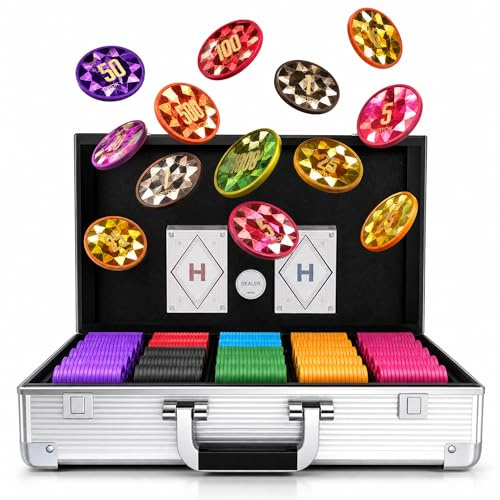 HEITOK Professionellt Pokerset 1000 Marker - 11,5g ABS Numrerade Spelmarker med Aluminiumväska, 2 Kortlekar & Dealer Button