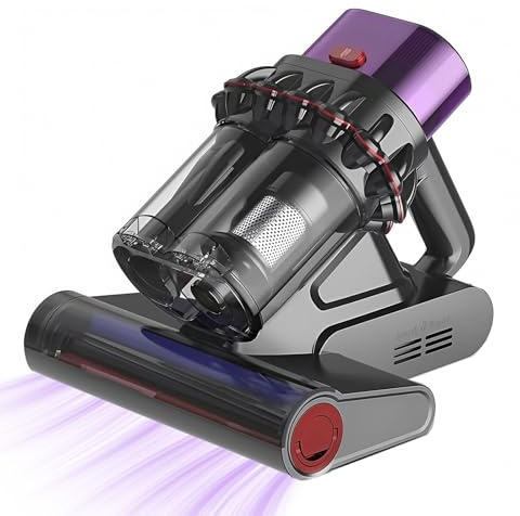 SakerPlus Powerful Bed Vacuum Cleaner, Vacuum for Bed Mattress and Couch with Heat and Vibration, 16kPa Suction, Smart LED Indicator, Washable Filter, Lightweight for Upholstery and Furniture