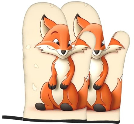 Oven Mitts Kitche 2 Pcs Oven Mitts Sets Cartoon Fox Oven Gloves Heat Resistant Non Slip Microwave Glove Farmhouse Kitchen Gloves for Cooking Baking Grilling BBQ
