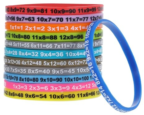 Braccialetto per Tabelline 12 Pezzi in Silica-gel per Ragazzo Ragazza | Youngsters Wristband, Elastic Wrist Strap, Student Bracelet, Silicone Children Festa Scuola Decor