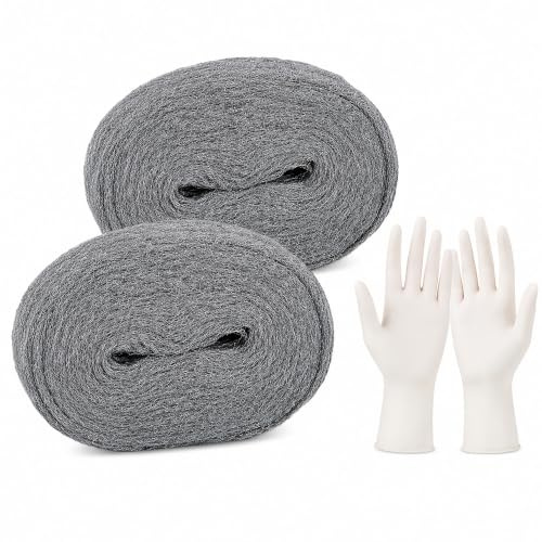 Steel Wool for Mice 2 x 3m Rolls Grade 0000 with Protective Gloves | Grade 0000 | Blocks Gaps | Flexible Steel Wool | Gloves Included | DIY & Pest Control