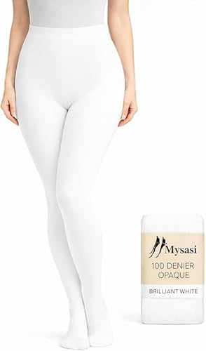 MYSASI Women’s White Tights 100 Denier Opaque Thick Warm Winter Tights, Soft Comfort Stretch Everyday Wear – Size M
