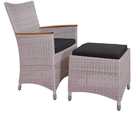La Casa di Caesar Armlehnenstuhl Chelsea in White Wash Geflecht mit FuÃŸhocker Polyrattan Gartenstuhl Gartensessel