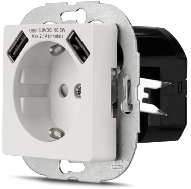 REV PrimaLuxe Steckdose mit 2 USB Anschlüssen. USB: max. 2,1A, 5VDC, 10,5W, weiss
