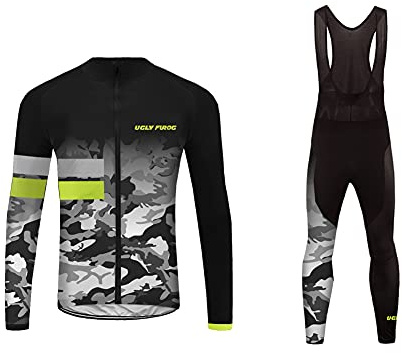 UGLY FROG Radtrikot Herren Langarm, Atmungsaktiv Radsport Bekleidung Winter, Warmes Thermovlies Fahrrad Anzug und Radhose mit 20D Lange Hosen für MTB