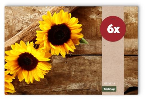 Tischsets 6er als abwaschbare Tischdeko für Sommer und Herbst - Platzsets Sonnenblumen Blumen als Tischuntersetzer in 43 cm - Platzdeckchen als Tischunterlage für Esstisch Wohnzimmer Tisch