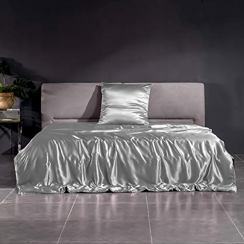 THXSILK 22 Momme Seidenbettwäsche Set 2 teilig, Bettbezug 135 x 200 cm und 80 x 80 cm Kissenbezüge, Hypoallergen Maulbeerseide Bettwäsche Set, Ultra Weich und Glatt, Grau