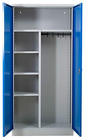Gürkan Putzmittelschrank lichtgrau, enzianblau 80,0 x 38,0 x 180,0 cm