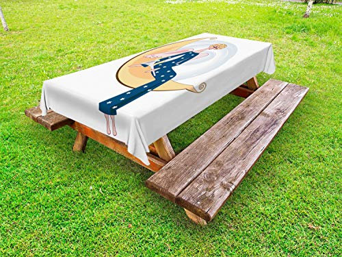 ABAKUHAUS Alas de Angel Funda Nórdica, Chica con la Trompeta de la Luna, de Tela con Estampa Digital Decorativo Lavable, 145 cm x 265 cm, Noche Azul y melocotón