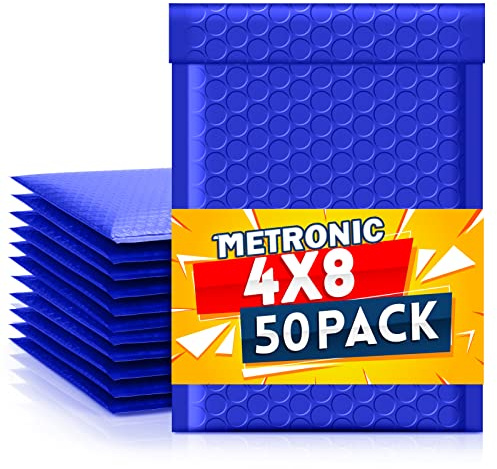 Metronic Bubble Mailers 4x8 50 Pack Royal Blue Waterproof Padded Envelopes