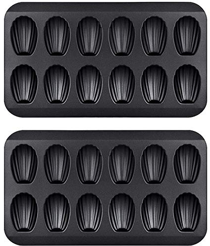 Bestlymood 2 Paquets de Marmite AntiadhéSive Madeleine, Moule de Cuisson 12 avec Plaque de Cuisson pour Gateaux Shell Plateau AntiadhéSif au Chocolat, UtiliséS pour Cuisson au Four Noir
