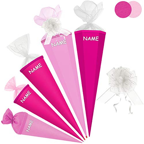 alles-meine.de GmbH Schultüte - Rohling - PINK/kräftiges rosa - 50 cm - rund - inkl. Name + Schleife - Tüllabschluß - mit/ohne Kunststoff Spitze - Zuckertüte - Markneukirchen..