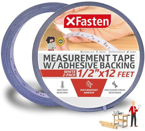 XFasten Tape Measure with Adhesive Back, 0.5-Inch x 12-Feet (2-Pack) Left to Right Peel and Stick Measuring Ruler Tape for Workbench, Woodworking, Sewing; Sticky Self-Adhesive Metal Measuring Tape