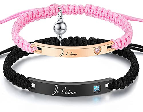 NEHZUS Paare Magnet Armbänder Seil geflochtenes Armband graviert Ich liebe dich für Liebhaber mit Magnet Charme
