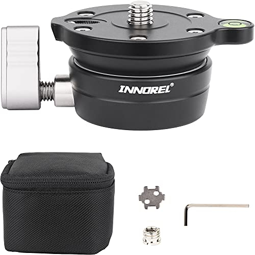 INNOREL LB50 Tête de Nivellement Aluminium Fraisé CNC, Base de Nivellement avec Chariot à Eau/Niveau pour Appareils Photo avec Filetage ¼ Charge Max 10kg/22lb Demi-Boule avec Sac de Rangement