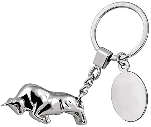 SILBERKANNE Schlüsselanhänger Bulle & Stier | Börse & Finanzen Maskottchen | Premium versilbert | 11 x 3,5 cm | Edles Design & Finish