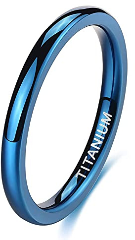 Zakk Anillo de compromiso para hombre y mujer de titanio azul fino pulido anillos de compromiso boda 2mm 4mm, Titanio