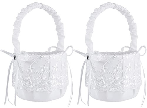 2 Stück Blumenmädchen Korb mit Henkel Blumenkorb Hochzeit Weiß