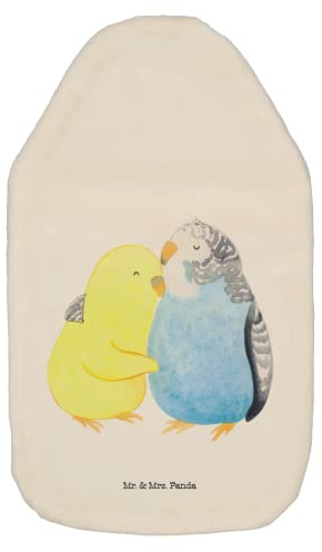 Mr. & Mrs. Panda Wärmflasche Wellensittich Liebe - Geschenk, Wärmflasche mit Bezug, Wärmekissen, glücklich, Freund, Kleine Wärmflasche, Bettflasche,