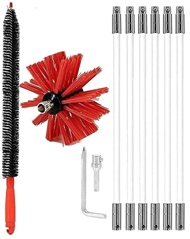 Chimney Power Sweeping Set, Chimney Brush Drill Powered Rotary Cleaning Sweeping Tool Kits With Dryer Lint Trap Brush, 6/9/12/15/18 Flexible Rods Chimney Cleaning Kit ( Color : 6 Rods , Size : 410mm )
