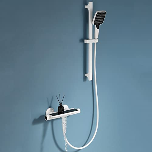 Wannenarmatur Thermostat mit Brause Duscharmatur Wandmontage Messing Multifunktions Mischbatterie Badewanne Thermostat-Weiß